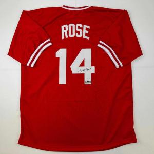imageFacsimile Autographed Pete Rose Cincinnati Red Reprint Laser Auto Baseball Jersey Size Mens XL