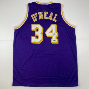 imageFacsimile Autographed Shaquille Shaq ONeal Los Angeles LA Purple Reprint Laser Auto Basketball Jersey Size Mens XL