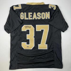 imageFacsimile Autographed Steve Gleason New Orleans Black Reprint Laser Auto Football Jersey Size Mens XL