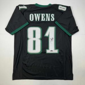 imageFacsimile Autographed Terrell Owens Philadelphia Black Reprint Laser Auto Football Jersey Size Mens XL
