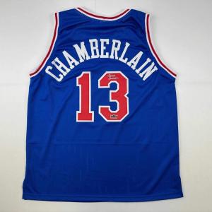 imageFacsimile Autographed Wilt Chamberlain Philadelphia Blue Reprint Laser Auto Basketball Jersey Size Mens XL