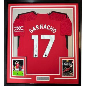 imageFramed AutographedSigned Alejandro Garnacho 35x39 Manchester United Red Soccer Jersey Beckett BAS COA