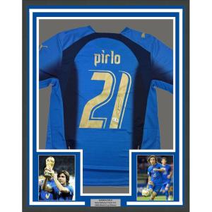 imageFramed AutographedSigned Andrea Pirlo 35x39 Italy Blue Soccer Futbol Jersey Beckett BAS COA