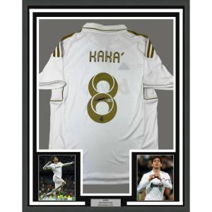 imageFramed AutographedSigned Ricardo Kaka 35x39 Real Madrid WhiteGold Retro Soccer Futbol Jersey Beckett BAS COA