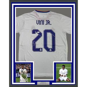 imageFramed AutographedSigned Vini Vinicius Jr 35x39 Real Madrid White Soccer Jersey Beckett BAS COA 2