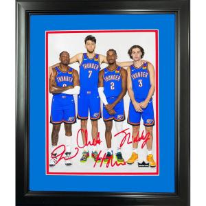 imageFramed Chet Holmgren Shai GilgeousAlexander Jalen Williams Josh Giddey Facsimile Laser Engraved Signature Auto 11x14 Basketball Photo HOFSM Holo