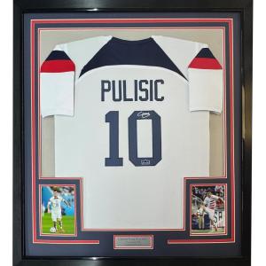 imageFramed Facsimile Autographed Christian Pulisic 35x39 United States USA White World Cup Reprint Laser Auto Soccer Jersey
