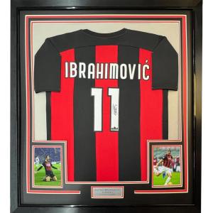 imageFramed Facsimile Autographed Zlatan Ibrahimovic 35x39 AC Milan BlackRed Reprint Laser Auto Soccer Jersey