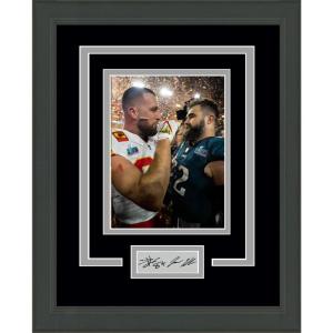 imageFramed Jason Kelce Travis Kelce Dual Facsimile Laser Engraved Signature Auto Chiefs Eagles 11x14 Football Photo