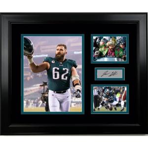 imageFramed Philadelphia Eagles Jason Kelce Facsimile Laser Engraved Signature Football 14x11 3 Photo Collage