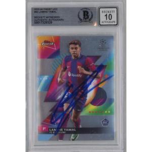 imageGraded 202324 Topps Finest UCC Lamine Yamal 50 Signed Rookie RC Soccer Card Beckett BAS BGS Auto 10