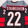 imageAutographedSigned Logan Stankoven Carolina Black Hockey Jersey Beckett BAS COA