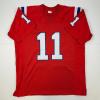 imageFacsimile Autographed Julian Edelman New England Red Reprint Laser Auto Football Jersey Size Mens XL