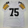 imageFacsimile Autographed Mean Joe Greene Pittsburgh White Reprint Laser Auto Football Jersey Size Mens XL
