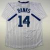 imageFacsimile Autographed Ernie Banks Chicago Pinstripe Reprint Laser Auto Baseball Jersey Size Mens XL