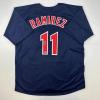 imageFacsimile Autographed Jose Ramirez Cleveland Blue Reprint Laser Auto Baseball Jersey Size Mens XL