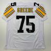 imageFacsimile Autographed Mean Joe Greene Pittsburgh White Reprint Laser Auto Football Jersey Size Mens XL