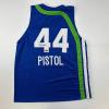 imageFacsimile Autographed Pistol Pete Maravich Atlanta Blue Reprint Laser Auto Basketball Jersey Size Mens XL
