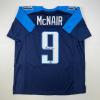 imageFacsimile Autographed Steve McNair Tennessee Navy Blue Reprint Laser Auto Football Jersey Size Mens XL