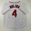 imageFacsimile Autographed Yadier Molina St Louis White Reprint Laser Auto Baseball Jersey Size Mens XL