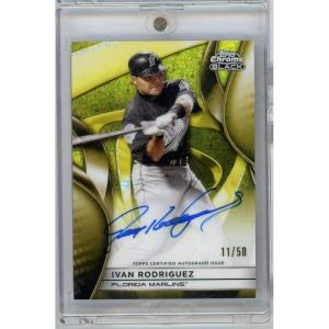 image2025 Topps Chrome Black Ivan Pudge Rodriguez CBAIR 50 Gold Mini Diamond Auto Baseball Card