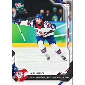 image2026 Topps Now Olympics Jack Hughes 18 Golden Goal 1st Mens Hockey Gold Medal Since 1980 Team USA Hockey Card