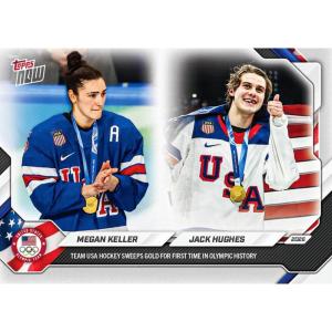 image2026 Topps Now Olympics Megan KellerJack Hughes 19 Team USA Hockey Sweeps Gold For First Time in Olympic History USA Hockey Card