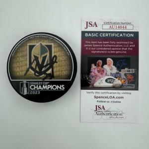 imageAutographedSigned Alec Martinez Las Vegas Golden Knights 2023 Stanley Cup Logo Hockey Puck JSA COA