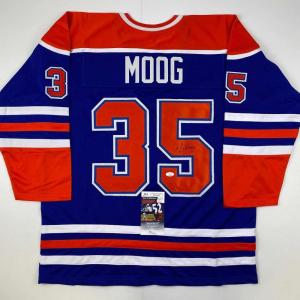 imageAutographedSigned Andy Moog Edmonton Blue Hockey Jersey JSA COA