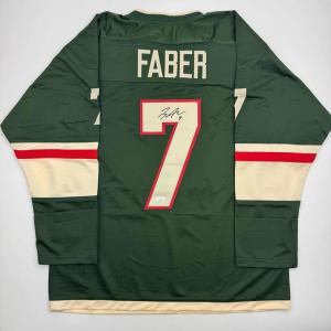 imageAutographedSigned Brock Faber Minnesota Green Hockey Jersey JSA COA