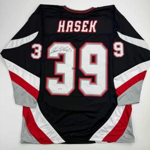 imageAutographedSigned Dominik Hasek Buffalo Black Hockey Jersey Beckett BAS COA