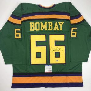 imageAutographedSigned Emilio Esteves Gordon Bombay The Mighty Ducks Green Hockey Jersey PSADNA COA