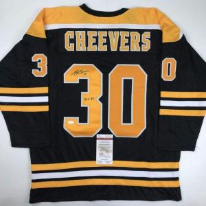 imageAutographedSigned Gerry Cheevers HOF 85 Boston Black Hockey Jersey JSA COA
