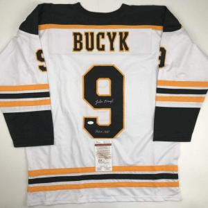imageAutographedSigned Johnny John Bucyk HOF 1981 Boston White Hockey Jersey JSA COA