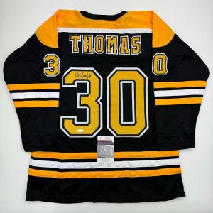 imageAutographedSigned Tim Thomas Boston Black Hockey Jersey JSA COA