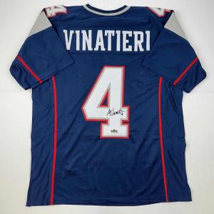 imageFacsimile Autographed Adam Vinatieri New England Blue Reprint Laser Auto Football Jersey Size Mens XL