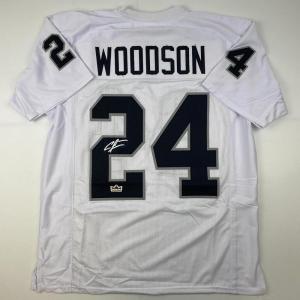 imageFacsimile Autographed Charles Woodson Oakland Las Vegas White Reprint Laser Auto Football Jersey Size Mens XL