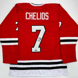 imageFacsimile Autographed Chris Chelios Chicago Red Reprint Laser Auto Hockey Jersey Size Mens XL