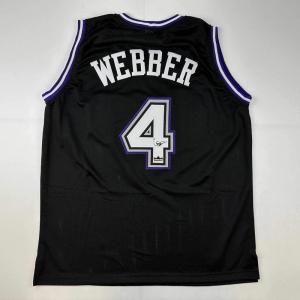imageFacsimile Autographed Chris Webber Sacramento Black Reprint Laser Auto Basketball Jersey Size Mens XL