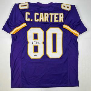 imageFacsimile Autographed Cris Carter Minnesota Purple Reprint Laser Auto Football Jersey Size Mens XL