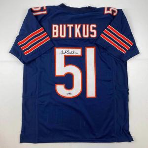 imageFacsimile Autographed Dick Butkus Chicago Blue Reprint Laser Auto Football Jersey Size Mens XL