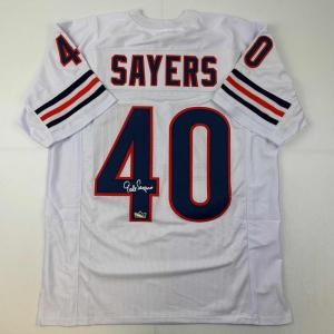 imageFacsimile Autographed Gale Sayers Chicago White Reprint Laser Auto Football Jersey Size Mens XL