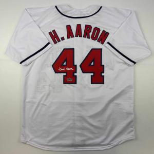 imageFacsimile Autographed Henry Hank Aaron Atlanta White Reprint Laser Auto Baseball Jersey Size Mens XL