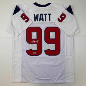 imageFacsimile Autographed JJ JJ Watt Houston White Reprint Laser Auto Football Jersey Size Mens XL