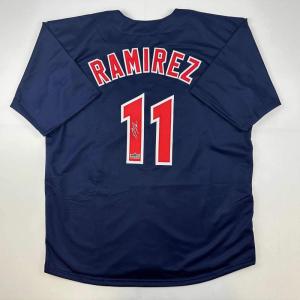 imageFacsimile Autographed Jose Ramirez Cleveland Blue Reprint Laser Auto Baseball Jersey Size Mens XL