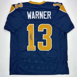 imageFacsimile Autographed Kurt Warner St Louis Navy Blue Reprint Laser Auto Football Jersey Size Mens XL