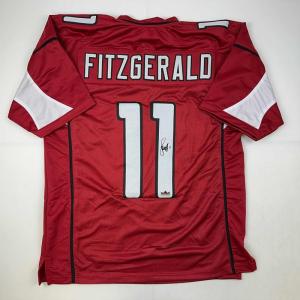 imageFacsimile Autographed Larry Fitzgerald Arizona Red Reprint Laser Auto Football Jersey Size Mens XL