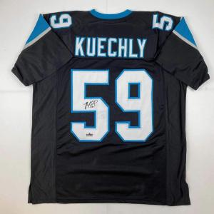 imageFacsimile Autographed Luke Kuechly Carolina Black Reprint Laser Auto Football Jersey Size Mens XL