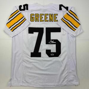 imageFacsimile Autographed Mean Joe Greene Pittsburgh White Reprint Laser Auto Football Jersey Size Mens XL