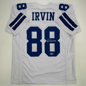 imageFacsimile Autographed Michael Irvin Dallas White Reprint Laser Auto Football Jersey Size Mens XL